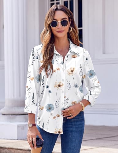 Zeagoo Long Sleeve Shirts for Women Casual Fashion Clothes Floral Blouses Button Up Dressy Tops Ladies Work Outfit
