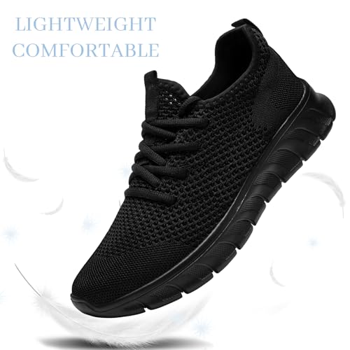 RJYWGS Running Shoes for Men Womens Walking Tennis Gym Sneakers Slip On Comfortable Lightweight Athletic Workout Fashion Sports Shoes Black Size Women 12/ Men 11