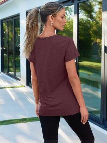 AUTOMET Women's Soft Basic Short Sleeve T-Shirt, Round Neck Tops Summer Casual Tee for Spring Shirts Clothes Everyday Wear 02winered L