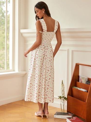 CIDER Womens Floral Summer Dresses Square Neck Sleeveless Midi A Line Casual Sundress Pink