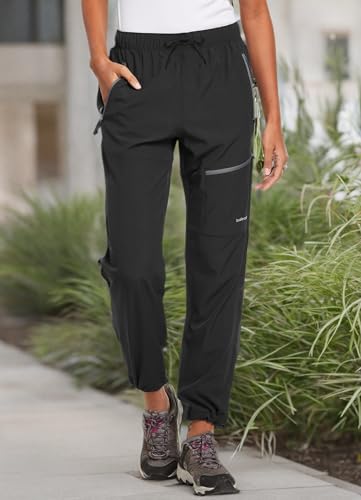 baleaf Women's Hiking Pants Quick Dry Water Resistant Lightweight Joggers Pant for All Seasons Elastic Waist Black Size M