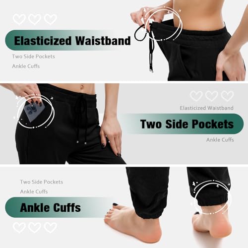 Walifrey Womens Joggers with Pockets, Drawstring Sweatpants Women for Lounging Jogging Gym and Workout Black,1 Pack Black S