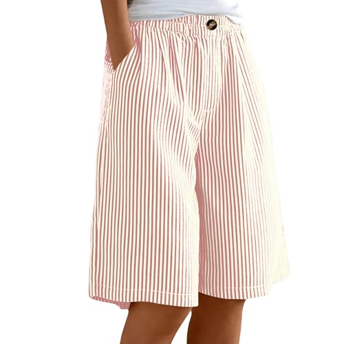 Linen Knee Length Shorts Women Athletic Straight High Waisted Casual Bermuda Shorts Trendy Xs with Pockets Button Down Flowy Women's Linen Pants Summer Wide Leg Spring Solid Baggy Outfits Pink L