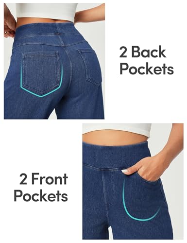 IUGA Wide Leg Jeans Woman High Waisted Pull On Baggy Jeans for Women Stretchy Trendy Womens Jean Straight Casual Denim Pants Dark Blue