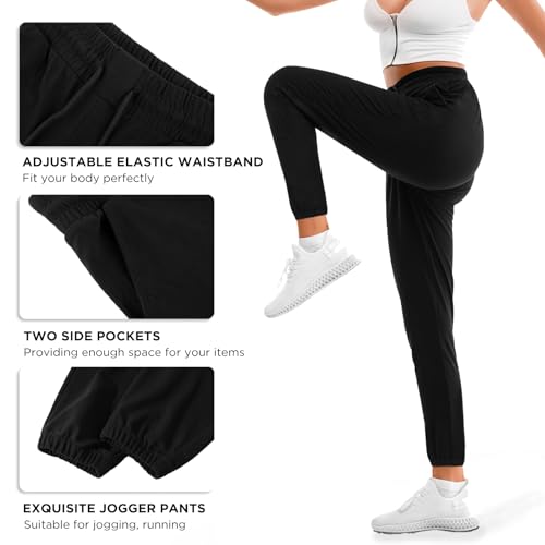 Stanpetix Joggers for Women with Pockets - Black Sports Pants Sweatpants for Running Exercise (Black,L)