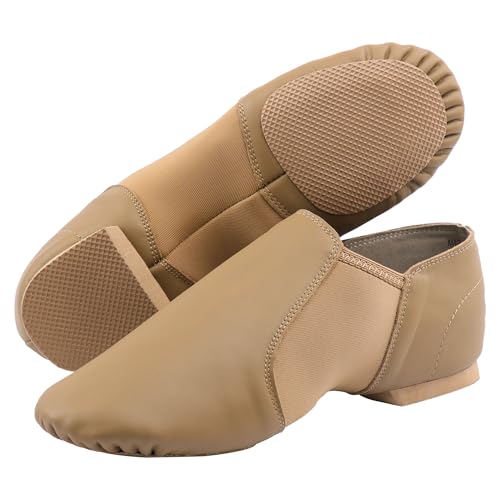 Linodes (Tent Leather Upper Jazz Shoe Slip-on for Women and Men's Dance Shoes Brown 7.5M