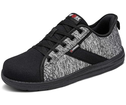 LARNMERN Steel Toe Shoes Men Hands Free Work Shoes Slip On Safety Toe Sneakers Lightweight Comfortable Walking(10.5, Grey Black)