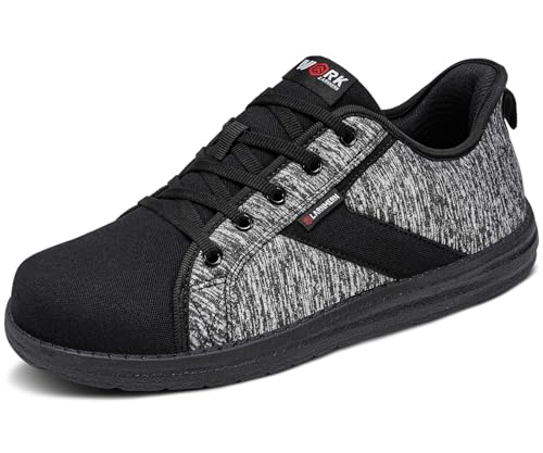 LARNMERN Steel Toe Shoes Men Hands Free Work Shoes Slip On Safety Toe Sneakers Lightweight Comfortable Walking(10.5, Grey Black)