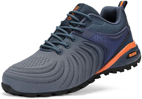 SKOKOD Men's Steel Toe Shoes Composite Work Safety Casual Fashion Sneakers Industrial Construction Comfortable Puncture Proof Indestructible Grey 9