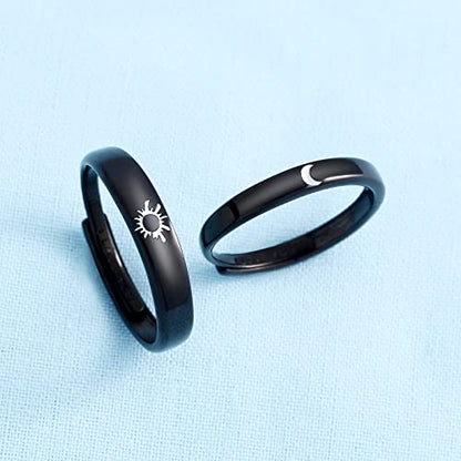 Beydodo Promise Rings For Couples, Friendship Rings Sun and Moon Sterling Silver 925 Black Matching Rings I Love You