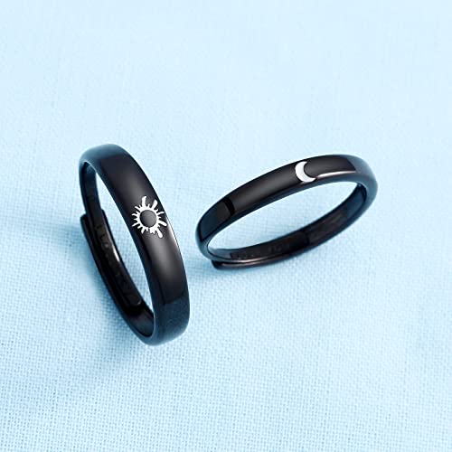 Beydodo Promise Rings For Couples, Friendship Rings Sun and Moon Sterling Silver 925 Black Matching Rings I Love You