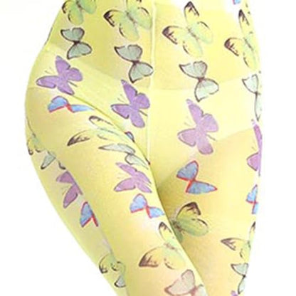 Generic Women's Patterned Tights with Design Colorful and Dazzling Pantyhose Sheer Stockings (One Size,Yellow Butterfly)