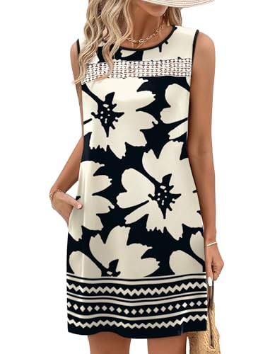 WIHOLL Floral Dress for Women 2026 Spring Clothes Loose Fit Fashion Clothing Casual Summer Dresses Vacation Outfits Sundresses with Pockets Wedding Guest Dress Elegant Black M