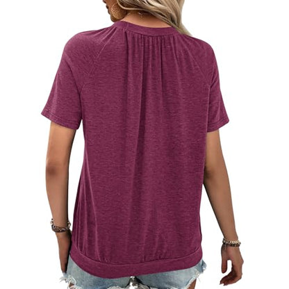 2 Pack Summer Tops for Women V Neck Shorts Sleeve Casual Ruched Tops Women T Shirts Clothes Trendy 2026