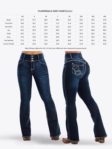 Flamingals Butt Lifting Bootcut Jeans Stretchy Casual Fall Winter Trendy Flare Leg Jeans for Women Cobalt Blue XL
