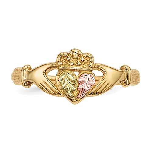 10k Yellow Gold Claddagh Ring, 12k Pink and Green Black Hills Gold Size 8