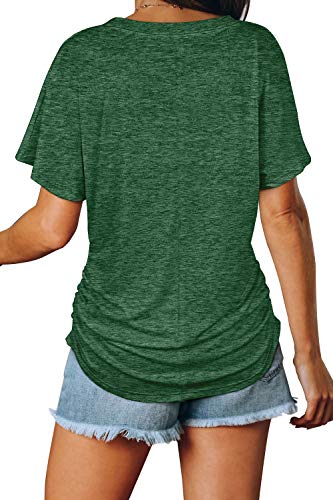 WIHOLL Womens Summer Tops Dolman Short Sleeve V Neck T Shirts Spring Tops Business Casual Outfits Vacation Loose Fit Tshirts Fashion Clothing Solid Color Green L