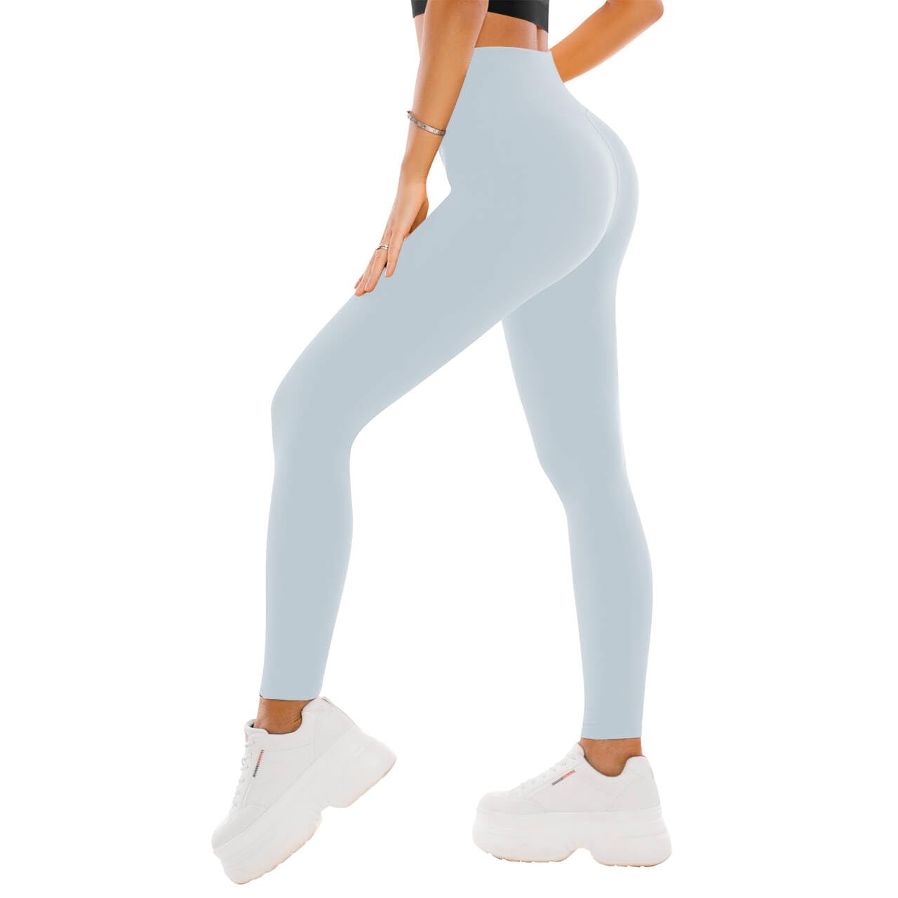 High Waisted Leggings for Women - Buttery Soft Yoga Pants with Tummy Control Full Length Light Blue