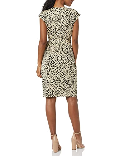 Amazon Essentials Women's Classic Cap Sleeve Wrap Dress with V Neck (Available in Plus Size), Tan Animal Print, Large