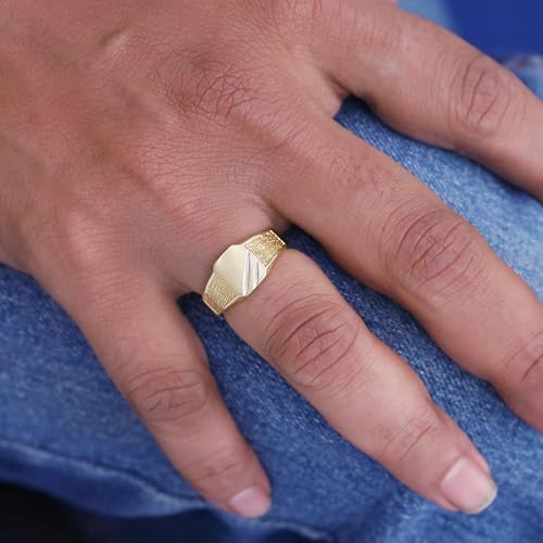 AFFY Mens Two Tone Zeus Signet Ring In 14K Yellow Gold Over 925 Sterling Silver, Ring Size 7