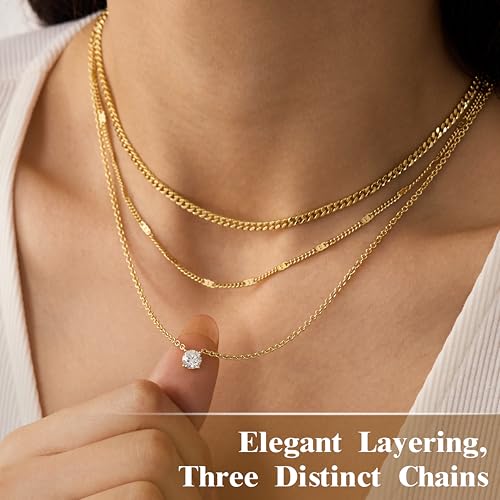 WomenGifts Layered Gold Necklaces for Women, 14K Gold Plated Dainty Cute Pendant Necklace Jewelry Set, Chunky Stackable Cuban Chain Choker Collar, Trendy Waterproof Non Tarnish Jewelry Gift for Mom