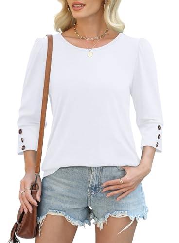 Fall Outfits for Women 2026 Tops for Teachers Dressy Casual 3/4 Length Sleeve White Shirts Summer Blouses Beach Vacation Plus Size Spring Clothes Fashion Clothing 2XL