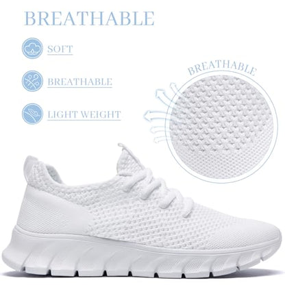 RJYWGS White Sneakers for Women Men Tennis Shoes Running Gym Sneaker Slip On Walking Lightweight Athletic Workout Fashion Sports Shoes White Size Women 8.5/ Men 7