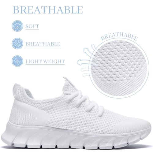 RJYWGS White Sneakers for Women Men Tennis Shoes Running Gym Sneaker Slip On Walking Lightweight Athletic Workout Fashion Sports Shoes White Size Women 8.5/ Men 7