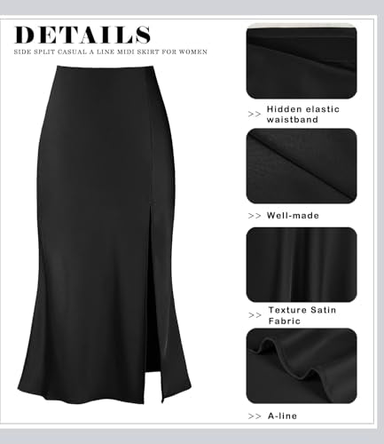 Women's Side Slit A Line Satin Midi Skirt Elastic High Waisted Cheetah Leopard Print Silk Long Skirts for Women