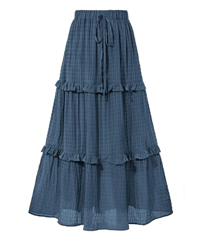 BTFBM Women's Long Summer Skirt 2026 Elegant High Waist Cocktail Party Wedding Guest Dress Flared A-Line Midi Skirts(Grey Blue,Small)