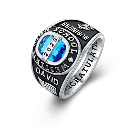 Official Mementos USA Premium American Brand Class Ring for Men – Milestone Collection – Genuine 925 Sterling Silver or 10KT Gold – Customized High School College University Class Ring – Graduation Gifts (Sterling Silver Platinum)