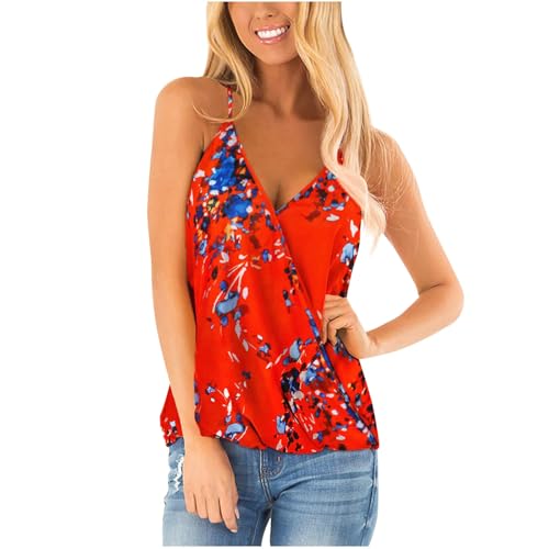 Summer Tops for Women 2025 Vacation Women's Tank Tops Spaghetti Strap Deep V Neck Casual Shirts Soft Relaxed Fit Fashion Flawy Hawaiian Summer Clothes