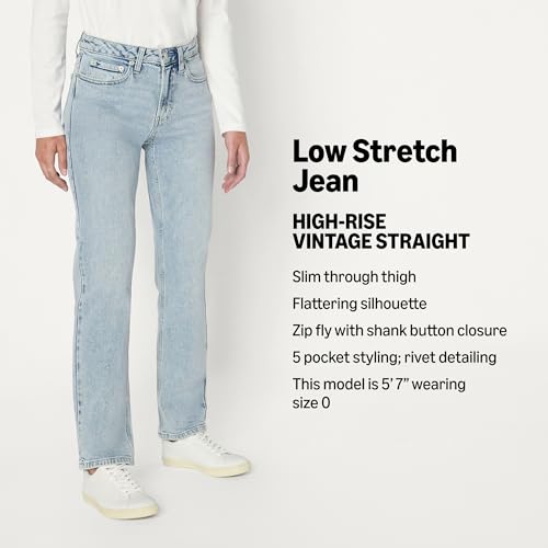 Amazon Essentials Women's High-Rise Straight Leg Jean, Iced Light Wash, 12
