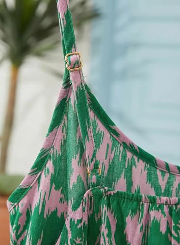 Dokotoo Casual Dresses for Women Floral Print Spaghetti Strap Sundresses Midi Green Dress Flowy Sexy V Neck Dresses Summer Fashion 2026 Casual Beach Vacation Clothes Christmas Dress Small