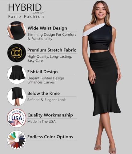 Hybrid & Company Womens Premium Nylon Ponte Stretch Office Fishtail Pencil Skirt KSK45010 1073T BLACK M