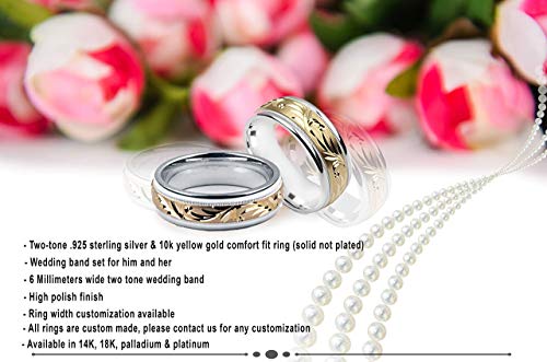 Alain Raphael two-tone 10K yellow gold & sterling silver 8 millimeters wide wedding band ring