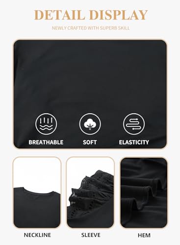Eytino Womens Plus Size Hollow Out Ruffle Short Sleeve Crewneck Shirts Tops Summer Fashion Tees,3X Black