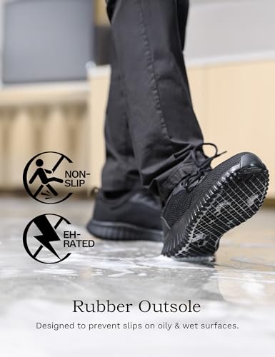 Bruno Marc Men's Non Slip Work Shoes Walking Zapatos Trabajo Black & Lightweight Food Service Chef Kitchen Restaurant Resistant Sneakers,Size 11W,Black,SBFO23001M-W