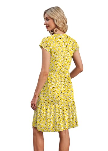 Dresses for Women Summer Dresses for Women 2026 Boho Sundress Spring Hawaiian Beach Vacation Clothes Casual Sundresses Swing Tiered Mini Dress Floral Resort Wear Yellow Dress Easter L