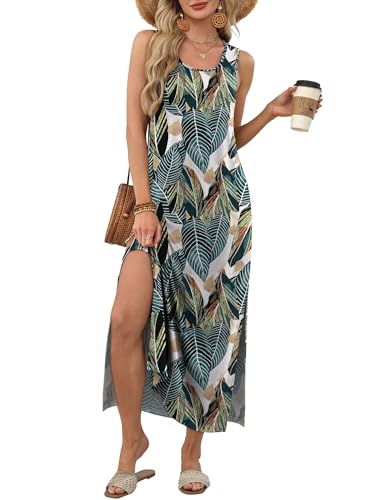 Summer Dresses for Women 2026 Maxi Dress Boho Flowy Long Hawaiian Dresses Travel Spring Outfits Cruise Essentials 2026 Resort Wear Beach Vacation Plus Size Clothes Floral Sundress Casual Green