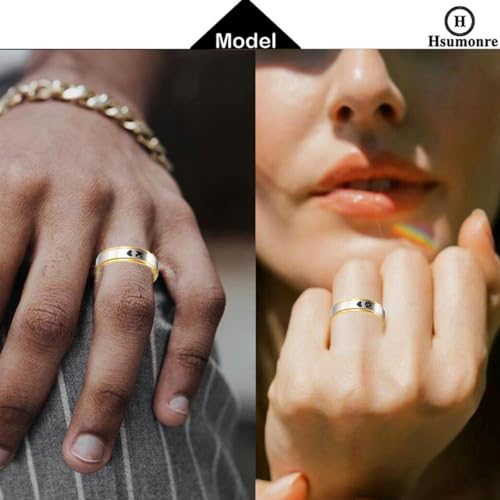 Hsumonre Forever Love Couple Rings Cubic Zirconia Engraved Promise Rings Wedding Bands Engagement Gifts Titanium Stainless Steel Golden (Glossy-Heart, Gold, Adjustable)