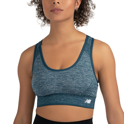 New Balance Women's Seamless Racerback Sports Bra, Medium Impact, Women's Activewear Gym Bras, Removable Pads, Dark Blue, M