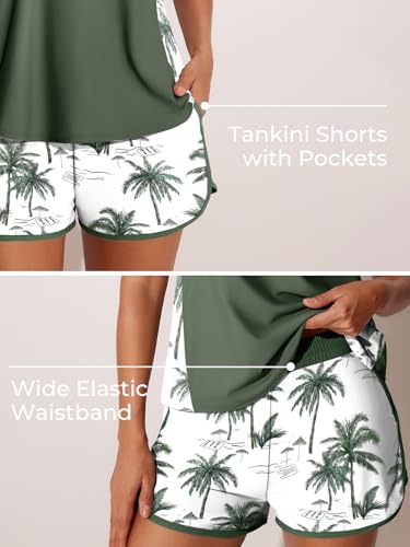 Summer Mae Blouson Tankini Swimsuits for Women 2026 Tummy Control Two Piece Bathing Suits with Sporty Pockets Swim Shorts Green Shadowa Size 14