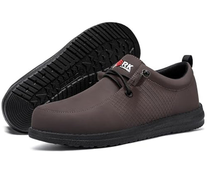 LARNMERN Slip On Steel Toe Shoes Men Loafers Waterproof Work Safety Lightweight Comfortable Walking Sneakers(10 Men, Dark Brown)