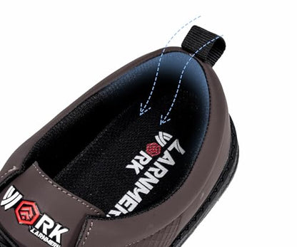 LARNMERN Slip On Steel Toe Shoes Men Loafers Waterproof Work Safety Lightweight Comfortable Walking Sneakers(10 Men, Dark Brown)