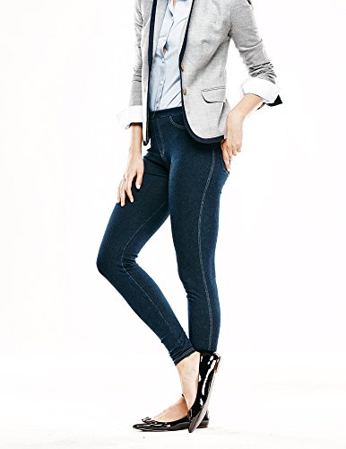 No nonsense Women's Classic Denim Leggings with Real Back Pockets, Elastic Waist, High Waisted - Stretchy & Trendy Jeans - Dark Denim - Medium