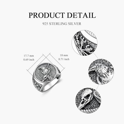 MISTBEE Viking Raven Ring for Men 925 Sterling Silver Viking Vegvisir Ring Norse Jewelry for Birthday Christmas Size 10