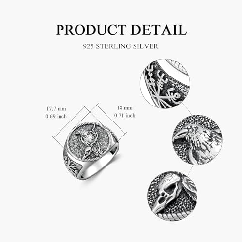 MISTBEE Viking Raven Ring for Men 925 Sterling Silver Viking Vegvisir Ring Norse Jewelry for Birthday Christmas Size 10