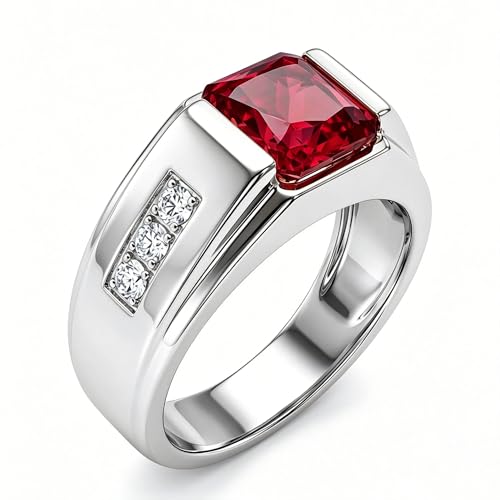 SLIACETE Red Ruby Ring for Men 10K 14K 18K Solid Gold Vintage Moissanite Diamond 1.0-5.0 CT Ruby Ring Gemstone Rings for Him Husband Fathers Anniversary Jewelry