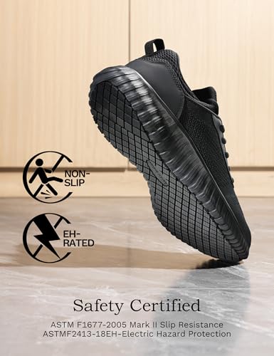 Bruno Marc Men's Non Slip Work Shoes Walking Zapatos Trabajo Black & Lightweight Food Service Chef Kitchen Restaurant Resistant Sneakers,Size 11W,Black,SBFO23001M-W